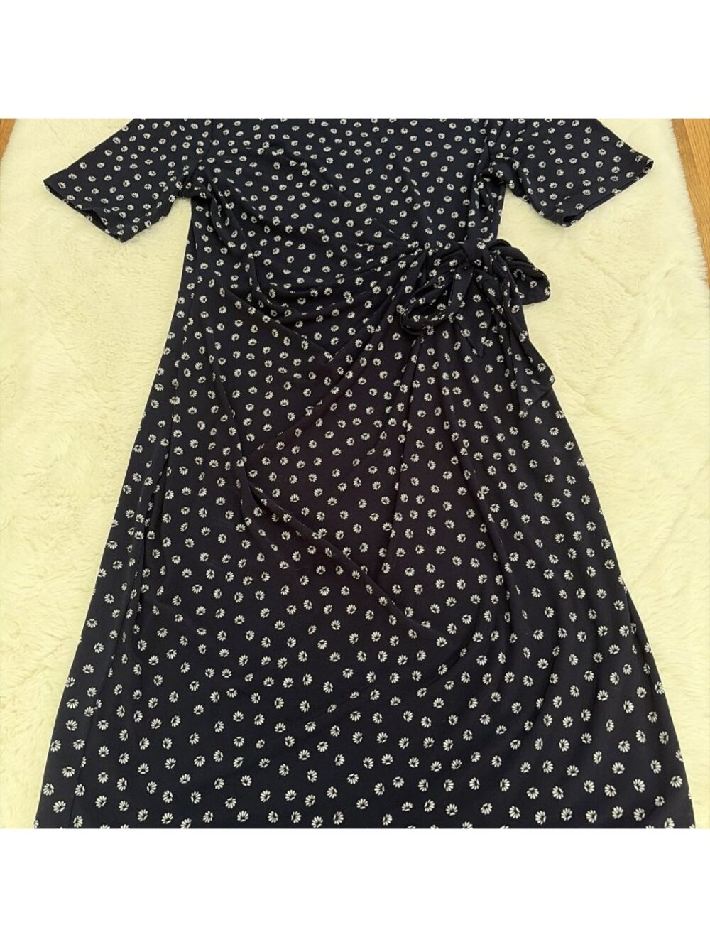 Ann Taylor Womens Small Blue Floral Side Sinch Dress Tie Accent